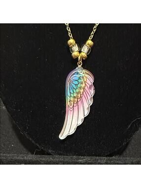 Iridescent Wing Pendant Necklace with Gold Chain